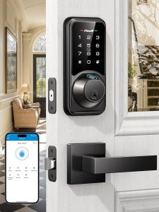August Wi-Fi smart lock on front door with mobile keyless entry